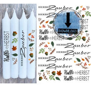 PDF template for candles - Hello Autumn - 014 Tattoos Candle Tattoos Stick Candles Waterslide File Print Template DIY Print Lastminute