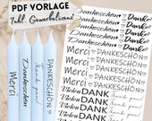DIGITAL Stabkerzen Tattoos Kerzentattoos Vorlage - DANKE 03 Wasserschiebefolie Merci Datei   DIY drucken Lastminute Kerze Kerzen Tattoo