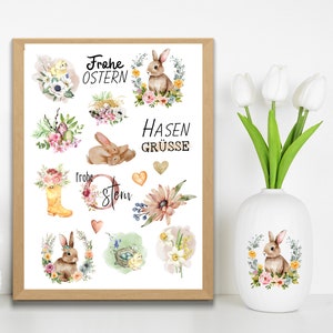 Rub Ons - Hasen Grüsse, 016 randlos Rubons Sticker A5 Aufkleber Osterhase, Osterei auf Raysin, Keraflott, Holz, Glas Rubbelsticker, Kücken