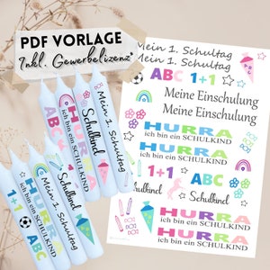PDF Print Template School Enrollment 06 School 1st Day of School Taper Candles Tattoos Candle Tattoos Waterslide Film File Template DIY JPG Candle Film