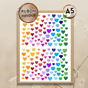 A5 Sticker Rub Ons randlos - bunte Herzen - 033 Sticker A6 - Mini Herzen bunt Aufkleber Raysin Keraflott Holz Glas Geschenk Herz Love