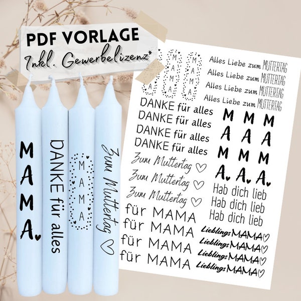 PDF template A4 to print for stick candles tattoos candle tattoos MAMA 074 waterslide film file print template Mother's Day mother gift