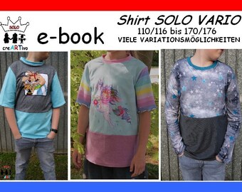 Sewing instructions shirt SOLO-VARIO 110 - 176 T-shirt tunic long sleeve short sweater ebook e-book sewing pattern instructions children GERMAN