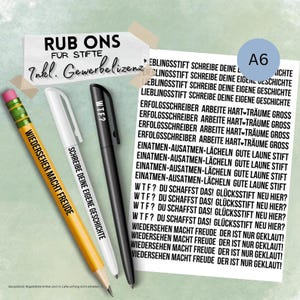 Rub Ons Sprüche für Stifte - A6027 - randlose Rubons Sticker, Schreibe deine eigene Geschichte, Lieblingsstift, WTF?, Du schaffst das,