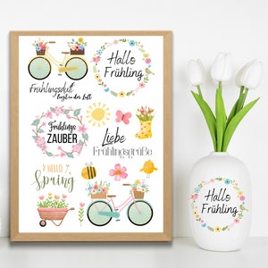 Rub Ons - Frühling - 02 - randlose Rubons Sticker, Hallo Frühling, A5 Aufkleber für Dekoration auf Raysin, Keraflott, Holz, Glas