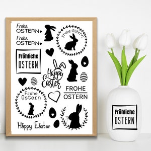 Rub Ons - Frohe Ostern - 013 schwarz randlos Rubons Sticker A5 Aufkleber Rub On Osterhase auf Raysin, Keraflott, Holz, Glas Rubbelsticker