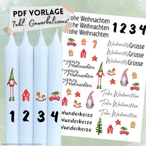 Christmas PDF template - 095 Christmas greetings - Advent numbers - Candle stickers to print - Christmas stickers - Advent candles
