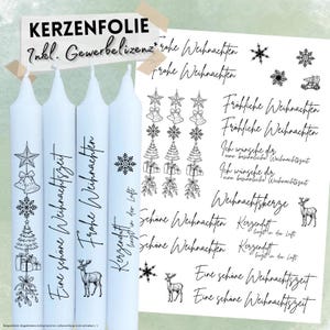 DIN A4 Tattoofolie Kerzen Keramik - Frohe Weihnachten - 099 Wasserschiebefolie - Kerzentattoo Weihnachtskerze Aufkleber Kerzensticker