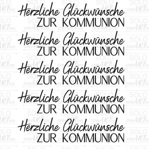 Rub On Kommunion - E133 Aufkleber, schwarz weiß, Sticker RubOn Schriftzug Klötzchen Raysin, Glückwunsch Herzliche Glückwünsche zur Kommunion