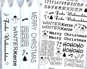 DIN A4 tattoo foil candles ceramic - Christmas winter candle - 018 black water slide foil - candle tattoo HOHOHO Christmas candle sticker