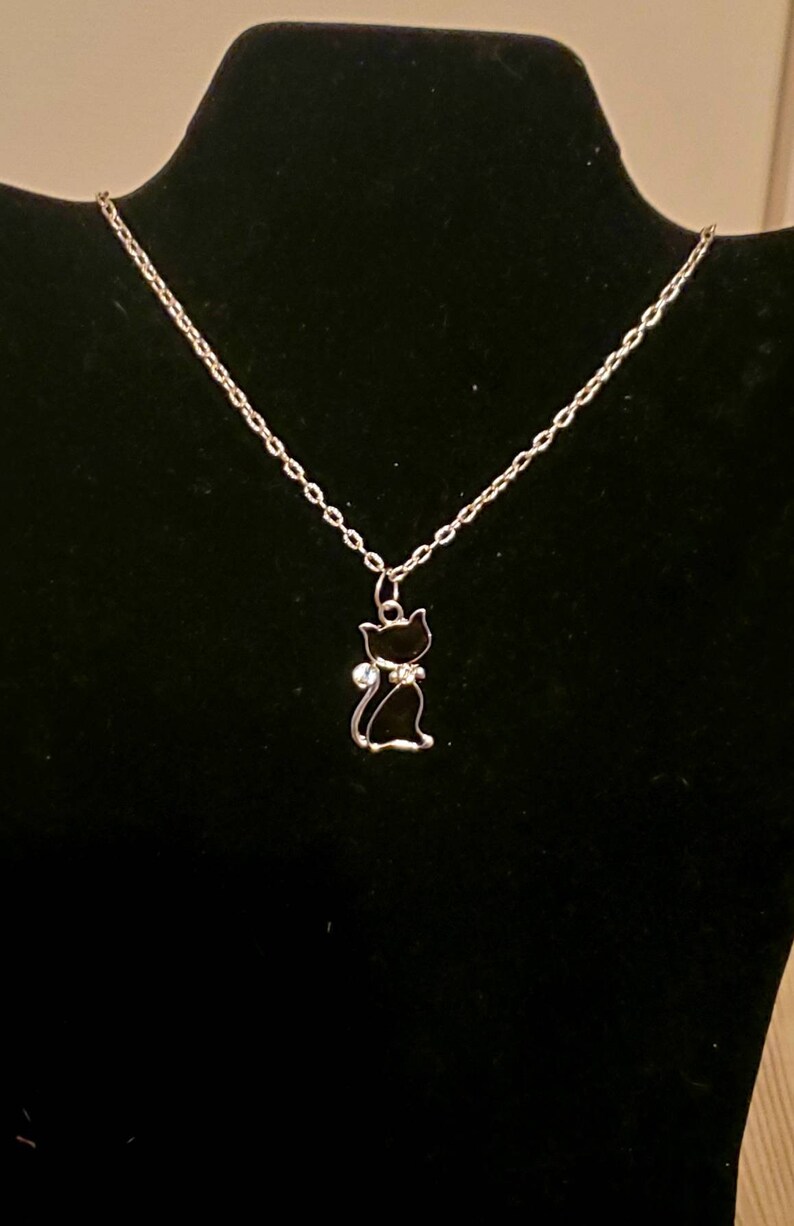 Black Kitty Enamel Charm Necklace