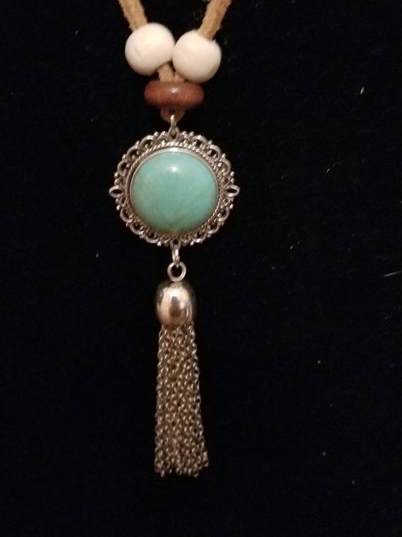 Turquoise Pendant with Silver Chain Tassel Necklace | Etsy