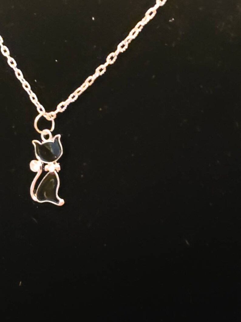 Black Kitty Enamel Charm Necklace