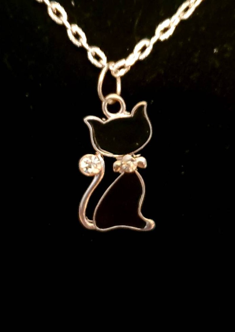 Black Kitty Enamel Charm Necklace