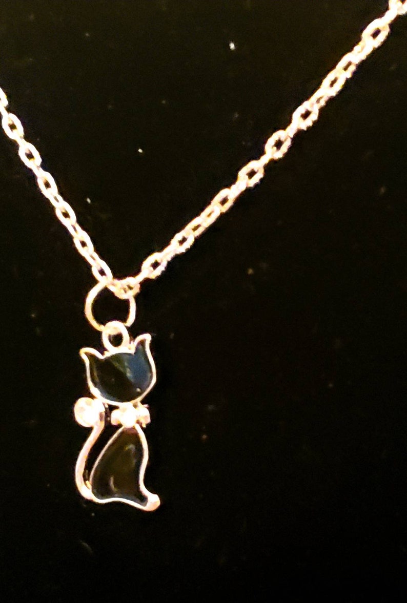 Black Kitty Enamel Charm Necklace