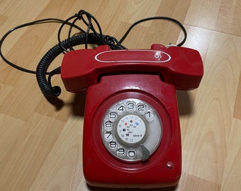 Retro Iskra Red Rotary Phone / Vintage Red Phone / 70s Home Decor / Rotary dial red phone / Made in Yugoslavi