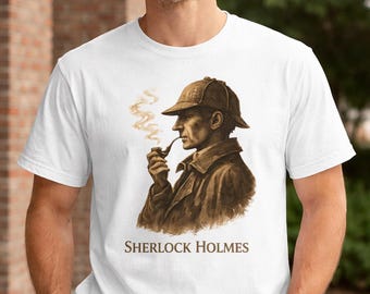 Sherlock Holmes Porträt T-Shirt | Detektiv Illustration, Vintage Pfeife Silhouette