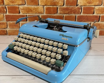 Blue Olympia Monica Typewriter, Restored Manual Typewriter, Gift for Writers