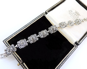 Beautiful Art Deco Style Marcasite Antique Silver Tone Bracelet