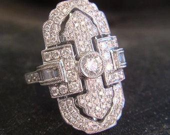 Beautiful Art Deco Inspired Geometric Silver Crystal Ring Size  P  8