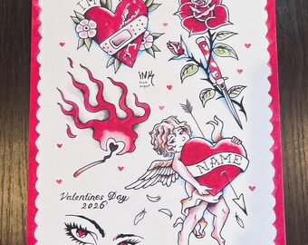 Valentines Day American Traditional Tattoo Flash Print