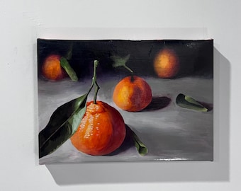 Orange Still Life Painting: Original Acrylic on Canvas, 11x16"