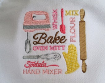 Baking Square Collage Apron, Housewarming Gift, Bridal Shower Gift, Kitchen, Baker, Mixer, Rolling Pin, Spatula