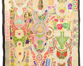 Vintage Wandbehang Stickerei Wand Kunst Home Style Wohnzimmer Dekor, ethnische Vintage Banjara Wandteppich, Stammes Patchwork Wandteppich