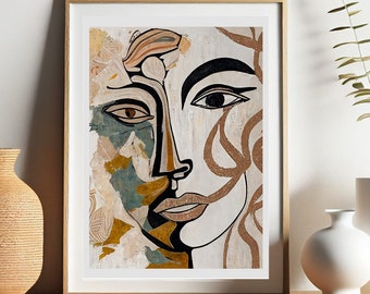 Bohemian Abstract Face Art Print - Matisse and Picasso Poster Style - Living Room Bedroom Decor