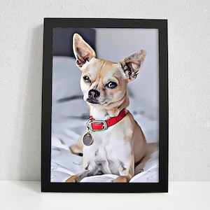 Custom Pet Portrait From Photo - Sketch My Dog - Cartoon Painting Pet Loss Memorial Gift - Print Only or Black or White Frame