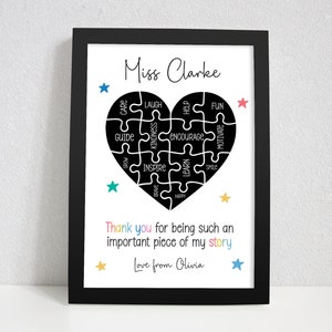 Personalisierte Puzzle Stück Geschenke für Lehrer. Lehrer Danke Geschenk. Geschenke zum Schuljahresende. Erzieherin, Lernhilfe TA. Gerahmt