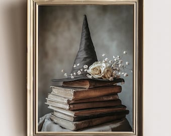Heks Halloween kunst aan de muur. Griezelige Halloween-decorprint. Gotische donkere kunst afdrukbaar. Vintage Witchy Halloween-decoratie digitale download.