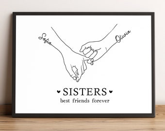 Personalised Sister Print, Line Drawing Sister Gift. Sister Birthday Present. Sibling Family Print. Sister Graduation, Sister Moving Away.