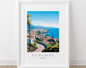 Affiche de voyage Funchal Madeira - Portugal, illustration, oeuvre d'art murale, cadeau, impression