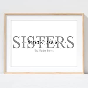 Personalised Sister Gifts For Her, A4 Sister Print - Ideal Sister Birthday Gift. Sibling Print with your Names. Print or Framed.