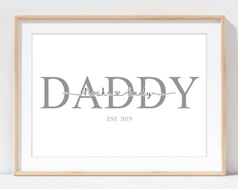 Personalised Fathers Day Gift, Daddy Gift, Family Name Print, Gift for Dad, Daddy Print, Father and Daughter / Son A4 Print or Framed