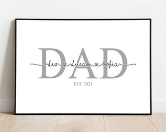 Personalised Fathers Day Gift, Dad Gift, Family Name Print, Gift for Dad, Daddy Print, Father and Daughter / Son A4 Print or Framed