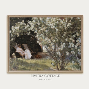 Vintage French Country Garden Print. Antique Oil Painting. Bedroom Wall Art Print. Digital Download. Printable Country Farmhouse Decor.