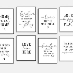 Family Quote Prints, Set of Living Room Gallery Wall Art. Funny Home Prints. Hallway or entryway Poster. Landing Home Decor. Printable art.