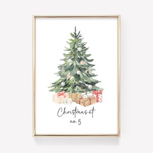 Personalised Christmas House Number Print, Christmas Tree Wall Art, Holiday Decor. Printable, Christmas Print, Winter Decoration Sign.