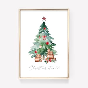 Stampa natalizia personalizzata, arte della parete dell'albero di Natale, stampe del numero civico. Decorazioni natalizie. Segno di decorazione invernale. Casa stagionale stampabile.