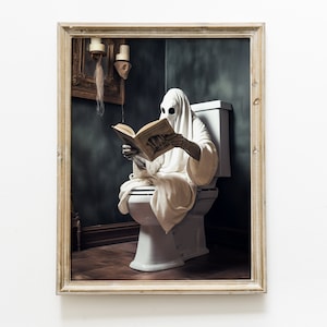 Impressão de Fantasma no Vaso Sanitário, Fantasma no Banheiro. Pôster Vintage, Decoração de Halloween. Impressão de Pôster de Arte Dark Academia, Decoração de casa gótica vitoriana.