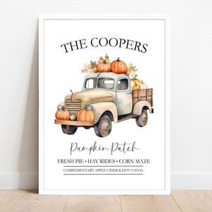 Personalisierter Kürbis-Flecken-Druck. Herbst Dekor Name Druck. Kürbis Wandkunst. Herbstliche Dekorationen. Eingangshalle, Küche Herbstplakat.