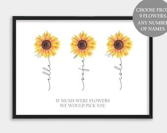 Personalised Mothers Day Gift, Mum Gift from Daughter. Mothers Day Print. Gift For Nanny. Mum Birthday Gift. Choice of Flowers, Any Names.