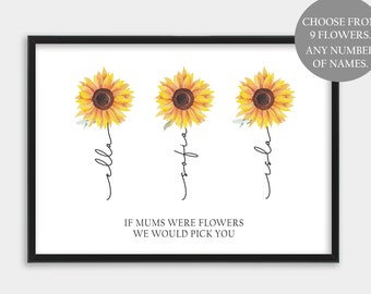 Personalisiertes Muttertagsgeschenk, Muttergeschenk von der Tochter. Muttertag Druck. Geschenk für Kindermädchen. Mama Geburtstagsgeschenk. Auswahl an Blumen, alle Namen.