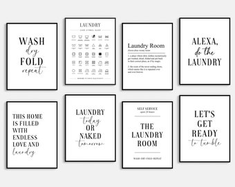 Laundry Room Prints, utility room Gallery Wall Art, washing machine set of prints. Funny poster. Home Decor Printable art. Typography print.