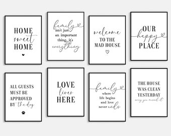 Family Quote Prints, Set of Living Room Gallery Wall Art. Funny Home Prints. Hallway or entryway Poster. Landing Home Decor. Printable art.