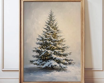 Vintage Christmas Tree Print. Christmas Printable Wall Art. Neutral Antique Holiday Decor. Christmas Tree Painting. Digital Download Poster.