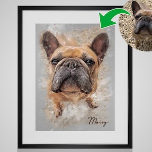 Aangepast hondenportret van foto - Draw My Pet - Pet Loss Memorial Gift - Dog Lover Art Print - aquarel huisdier illustratie met lijst