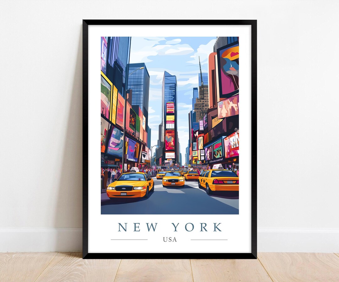 Times Square Print: New York City Wall Art, Yellow Taxi, Manhattan